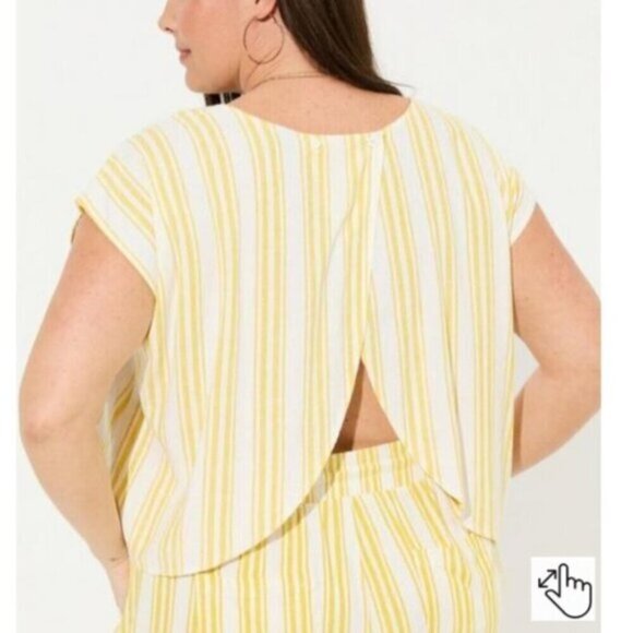 Torrid 2022 Cross Back Top Woman 4 Linen Blend Stripped Coastal Preppy Boxy NEW - Picture 2 of 16
